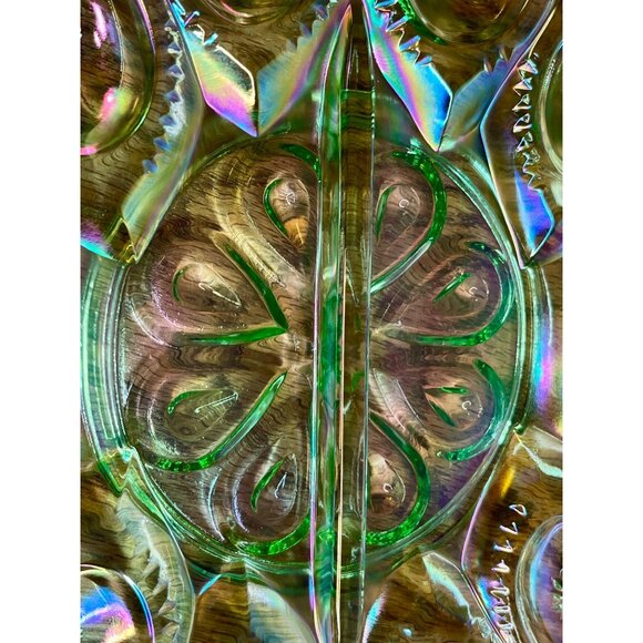 LE Smith Moon and Star Mint Green Carnival Glass Deviled Egg Plate - Picture 14 of 16